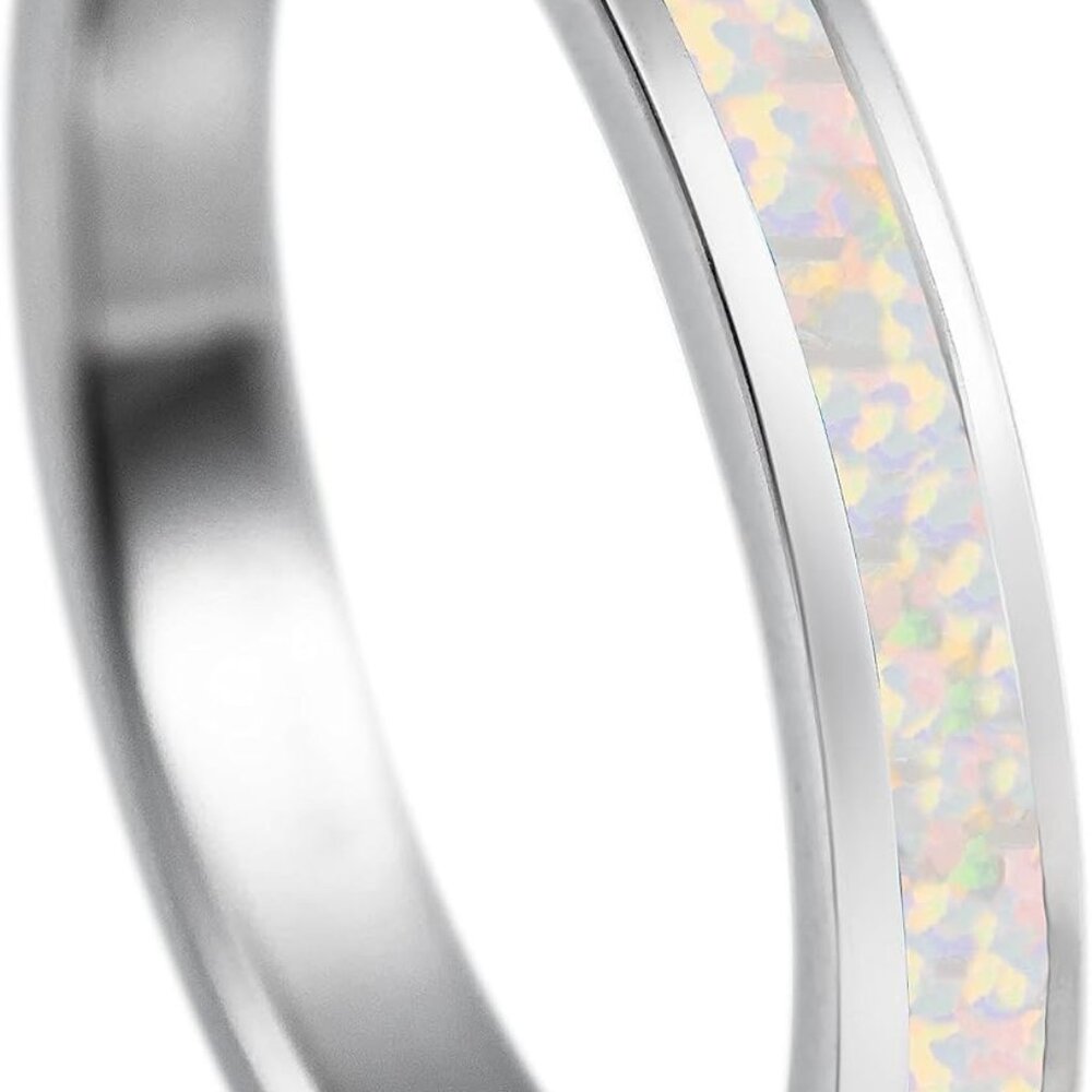 925 Sterling Silver Opal Stackable Eternity Ring … - image 1